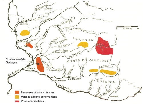 Réseau hydrographique et terrains non calcaires du Vaucluse 
